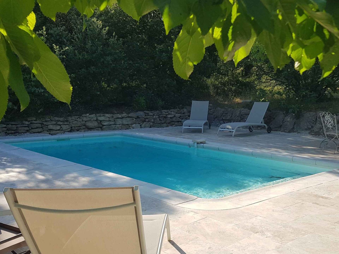 Private swimming pool with sun loungers at La Maison de Lune, a premier eco accommodation in Provence